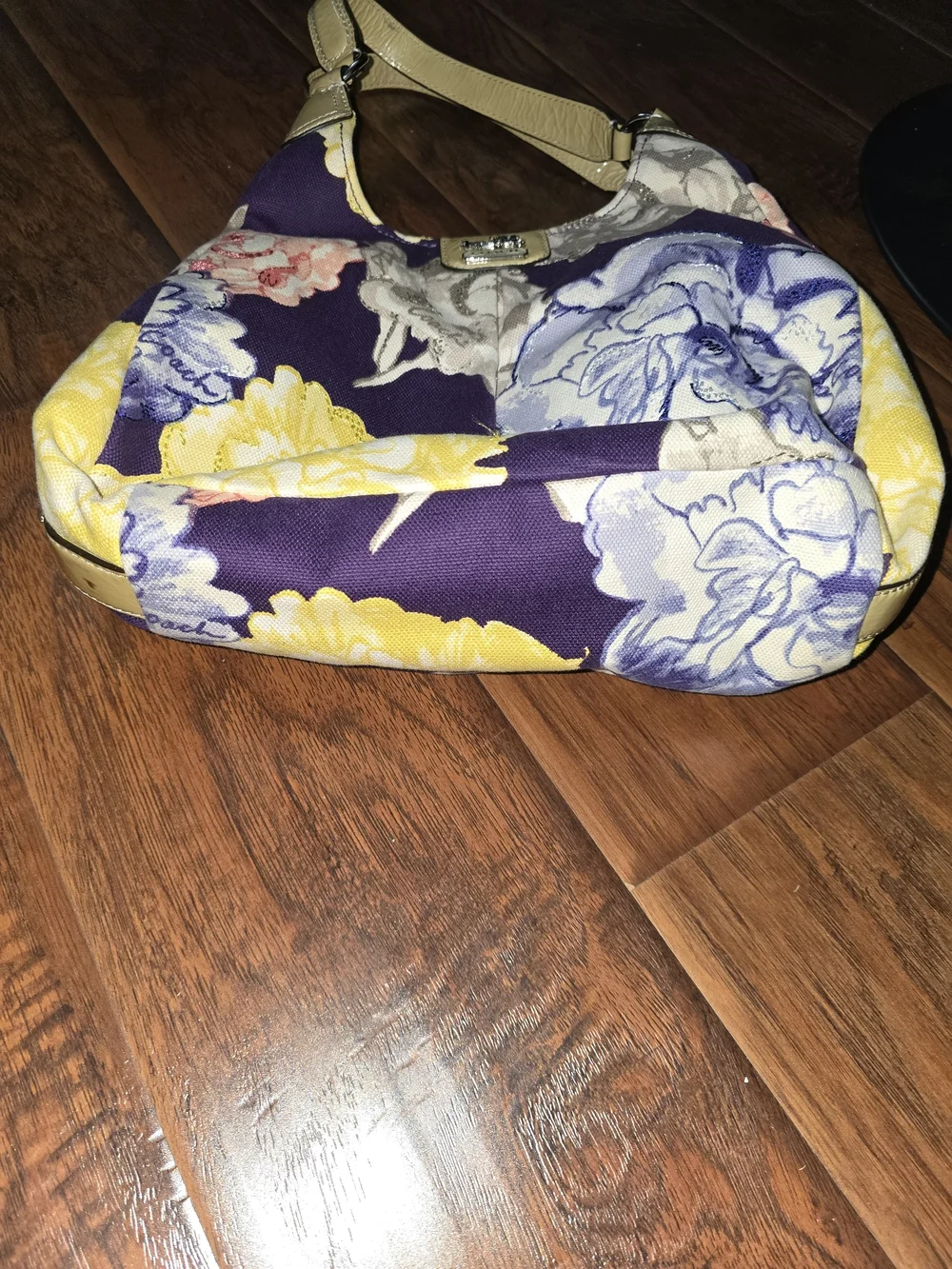 Coach Floral Canvas Hobo Bag in Purple & Yellow
